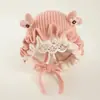 Gorro de Bebé Otoño Invierno Dulce Lazo Gorro con Protección para Orejas Gorro de Princesa Tejido Gorro de Lana Cálido a Prueba de Viento para Bebé Niña
