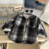 Camisa Infantil de Manga Larga Otoño Camisa a Cuadros Niño Retro Combinación de Colores Nuevo Cárdigan Top con Solapa Chaqueta Niña