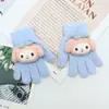 Guantes para niños otoño e invierno cálidos de medio dedo con tapa de dibujos animados lindos de punto con dedos descubiertos para bebé con forro polar engrosado para niños y niñas