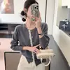 Moda Nueva de Primavera y Otoño Suéter Cardigan Suelto Elegante Dulce con Puntadas de Encaje Cuello Redondo Top Suéter de Manga Larga para Mujer