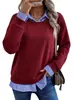 Outono 2026 Novo Amazon Europeu e Americano Roupas Femininas Manga Longa Moda Casual Gola Revers Falso Duas Peças Moletom Patchwork