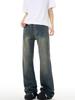 Pantalones vaqueros retro americanos para hombre y mujer, lavados, de cintura alta, anchos, rectos, microlargos, de marca de moda.