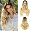 Nuevo producto de comercio exterior transfronterizo: Peluca de mujer con raya en medio, color degradado, cabello largo y rizado con ondas grandes, peluca de cabeza completa, al por mayor