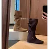 Versión de Piel de Vaca, Aumento de Altura de 6cm~ Estilo Coreano Punta Redonda Correa con Hebilla Pliegues Suaves Adelgazantes Botas de Media Pantorrilla para Mujer con Tacones Altos