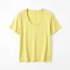 Camiseta de Manga Corta con Cuello en U de Color Sólido, Costura Trasera, de Tencel + Lino para Mujer, Estilo Nuevo, Fresca y con Caída, Top Holgado y Versátil para Mujer
