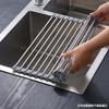 Estante Plegable de Drenaje Lámina de Drenaje de Acero Inoxidable Cesta de Drenaje para Frutas y Verduras Estante de Almacenamiento para Tazones y Platos Estante de Drenaje con Persiana Enrollable de Silicona