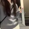 Suéter Pulôver Cinza Gola Alta Meio Zíper Estilo Academia Japonesa Transfronteiriço Feminino Outono Inverno Espessado Preguiçoso Solto Tricô