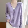 Cardigan de Lana Pura Elegante Estilo Otoño 2026 Cuello en V Suéter Regular Abrigo de Lana para Mujer