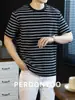 Camiseta Clásica de Marinero para Hombre, Cuello Redondo, Manga Corta, para el Trabajo, Holgada, Casual de Verano, Versátil, Estilo Urbano, Rayas Blancas y Negras