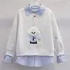 Moda para Niñas Sudadera Estilo Coreano Llegadas Nuevas Primavera y Otoño Niños Medianos y Grandes Camisa de Dos Piezas Falsas Cuello de Camisa Ropa de Otoño Suéter Versátil