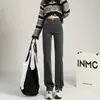 Jeans de Cintura Alta de Perna Reta Estilo Americano Versão Coreana para Mulheres, Novas Calças de Cintura Alta Soltas Emagrecedoras de Comprimento Total para Outono e Inverno