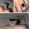 Anel Huajie luxo moda S925 prata Safira micro-incrustado Anel feminino popular transfronteiriço europeu e americano Venda direta