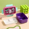 Lonchera escolar linda de dibujos animados con compartimentos, gran capacidad, incluye cubiertos, lonchera de plástico apta para calentar en microondas