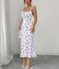 Comercio Exterior Transfronterizo Ropa Europea y Americana para Mujer Verano 2026 Vestido de Tirantes Floral Dulce Ajustado Elegante Bodycon Largo