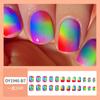 24 Peças de Unhas Coloridas Quadradas Curtas para Manicure, Adesivos de Unha Gradiente Vermelho e Azul, Unhas Coloridas Wearable Mais Vendidas na Europa e América