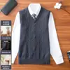 Colete de Tricô Gola V Liso para Homens, Novo Colete da Moda Outono e Inverno para Jovens e Meia-Idade, Tricô Casual de Negócios