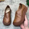 Capa Superior Piel de Vaca Cómodos Zapatos de Mamá Primavera Otoño Cuero Suave Punta Redonda Antideslizantes Zapatos Individuales para Mujer Boca Baja Fondo Plano Casual Transpirables Zapatos para Mujer