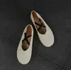 Versão em Pele de Ovelha~Sapatos Mary Jane Retrô com Tiras Cruzadas em Couro Genuíno para Mulheres Bico Redondo Solado Macio Fundo Plano Sapatilhas Baixas Sapatos de Uma Única Cor