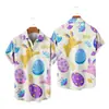 Camisa Masculina Europeia e Americana Transfronteiriça Nova de Verão com Estampa Digital 3D Havaiana Casual de Manga Curta com Lapela Roupa Masculina