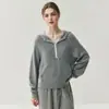 ¡Lujo Ligero de Cachemira! Estilo Otoño e Invierno Suéter de Cachemira con Temperamento para Mujer Versátil con Capucha Media Cremallera Bloque de Color Suéter de Cachemira para Mujer