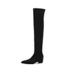 Elegantes y sexys botas por encima de la rodilla con tacones de gatito (5 centímetros), Botas largas de moda nuevas, punta fina, gamuza elástica, otoño/invierno 2026
