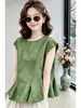 Camiseta Sin Mangas con Dobladillo Fruncido Estilo Artístico para Mujer 2026 Verano Cuello Redondo Holgada Adelgazante Versátil Top A11977