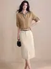 [En Stock] Camisa Estilo Old Money Conjunto de Moda Verano Elegante y Profesional Adelgazante Camisa y Falda de Dos Piezas para Viajar