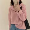 Suéter nuevo para mujer estilo Hong Kong con cuello polo, tejido de punto tipo jersey para otoño e invierno, adelgazante, holgado, top estilo lazy, moderno