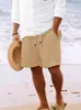 Nuevos Pantalones Cortos de Algodón y Lino con Múltiples Bolsillos y Cordón Rayados Casuales de Playa para Hombre de la Nueva Estación Independiente de Amazon Europea y Americana
