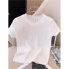 Versátil y elegante top de punto de manga corta para mujer, colección de verano 2026, diseño blanco calado, juvenil y ligero, nuevo top corto de moda