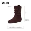 Botas curtas ZHR retrô com salto bloco feminino 2026 outono nova moda salto oculto cor de café botas western