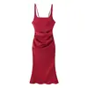 Venta Caliente Transfronteriza AliExpress Nuevo Llegado Primavera 2026 Vestido de Tirantes Espagueti con Cintura Ceñida y Pliegues, Estilo de Temperamento a la Moda, Corte Delgado, Cuatro Colores