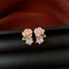 Aretes Románticos de Flor de Tulipán Rosa con Aguja de Plata, Diseño de Aretes Fresco y Dulce, Lujo Ligero, Aretes Compactos y Elegantes para Mujer