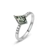 Anillo de Piedra de Musgo Verde Geométrico Único de Venta Caliente Transfronteriza de Amazon Anillo para el Dedo Índice de Plata S925 Incrustado con Ágata Acuática