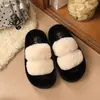 Pantuflas mullidas de suela gruesa y talla grande para mujer, pantuflas de interior, punta redonda, pantuflas de algodón, pantuflas de moda para exteriores para mujer