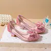 Sapatos de Princesa de Verão para Meninas com Laços Salto Alto para Meninas Pequenas Solas Macias Rosa Sandálias Fechadas para Desfile Infantil