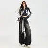 Jeans Negros Estilo High Street Americano, Nuevos Jeans de Pierna Ancha Súper Elegantes para Mujer 2025