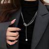 Colar Longo de Disco de Aço Titânio Nicho Estilo Europeu e Americano Joias Borla Design Novo Retrô Corrente de Suéter de Alta Qualidade Feminino