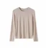 Camiseta Base de Lana Tencel para Mujer, Estilo Primavera, Cuello Redondo, Corte Ajustado, Elegante Camiseta de Manga Larga Estilo Coreano, Ropa de Primavera para Mujer