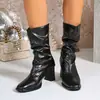 Botas Martin adelgazantes para mujer, botas de moda estilo británico hasta la pantorrilla, botas de plataforma de tacón grueso con punta cuadrada versátiles de moda 2026, botas individuales