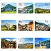 Imán de Nevera de Vidrio con Paisaje Coreano Busan Media Montaña Casas Residenciales Coloridas Pueblo de Montaña Souvenir Cultural y Creativo Hogar Magnético Pequeño Regalo