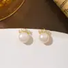 Pendientes de Perla de Agua Dulce Natural Corona con Pasador de Plata de Ley 925 Pendientes de Primavera y Verano Lujo Ligero Sentido de Alta Gama Elevadores de Agujero de Oreja Pendientes para Mujer