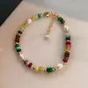 Pulsera con Perlas de Agua Dulce de Colores Dopamina Piedra Natural para Mujer, Pulsera Collar de Color Caramelo de Color Mixto de Lujo Ligero Nicho