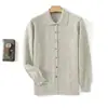 Cardigan Casual Casual de Primavera e Outono Lã Pura 100% Masculino Negócios Gola Polo Casaco de Suéter Caxemira Lapela Base