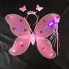 Asas de Borboleta conjunto de quatro peças fantasia de performance para menina adereços de performance asas de elfo anjo luminosas de camada dupla atacado