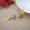 Pendientes de plata S925 chapados en oro con diseño de jade natural azul agua, con forma de huevo pequeño, con forma de arco y gancho para la oreja, sencillos y de uso diario, para mujer
