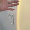Luas Brancas ~ Colar de Pérola com Laço de Temperamento para Mulheres Verão Design de Nicho Corrente para Clavícula Gargantilha de Alto Padrão