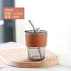 Taza de Bambú de Moda con Logo, Popote, Vaso de Vidrio con Texto Impreso, Taza de Café, Taza de Agua, Regalo de Inauguración de Evento