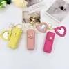 Chaveiro Pingente Porta-Batom Mini Espelho em Formato de Coração Bolsa Cor Macaron Estilo Ins Couro Portátil Mini
