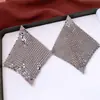 Brincos de Franja Triangulares Quadrados de Agulha de Prata Transfronteiriços, Brincos de Estilo Minimalista de Nicho, Brincos Elegantes de Alto Padrão de Nicho para Mulheres